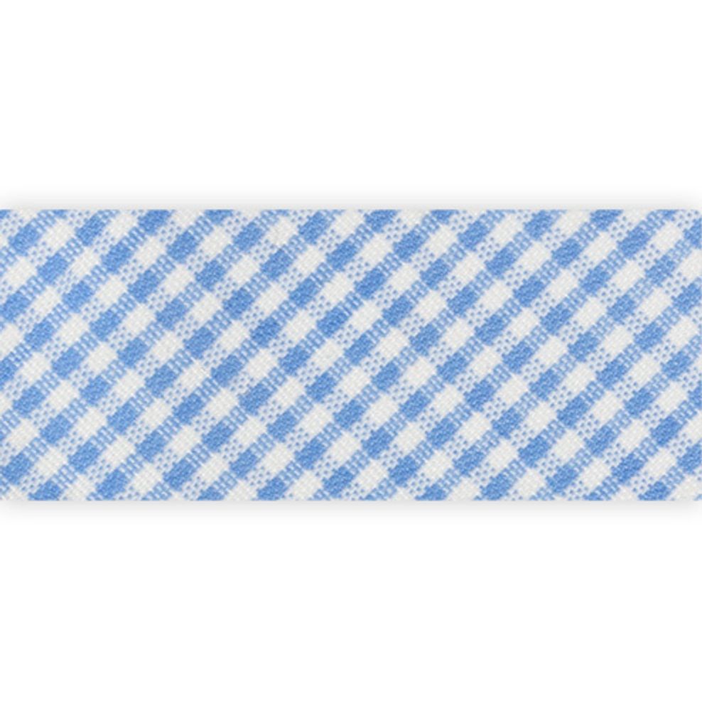 Косая бейка хлопковая 20 мм / 25 метров, 049C голубой/клетка, Gamma GBF-20