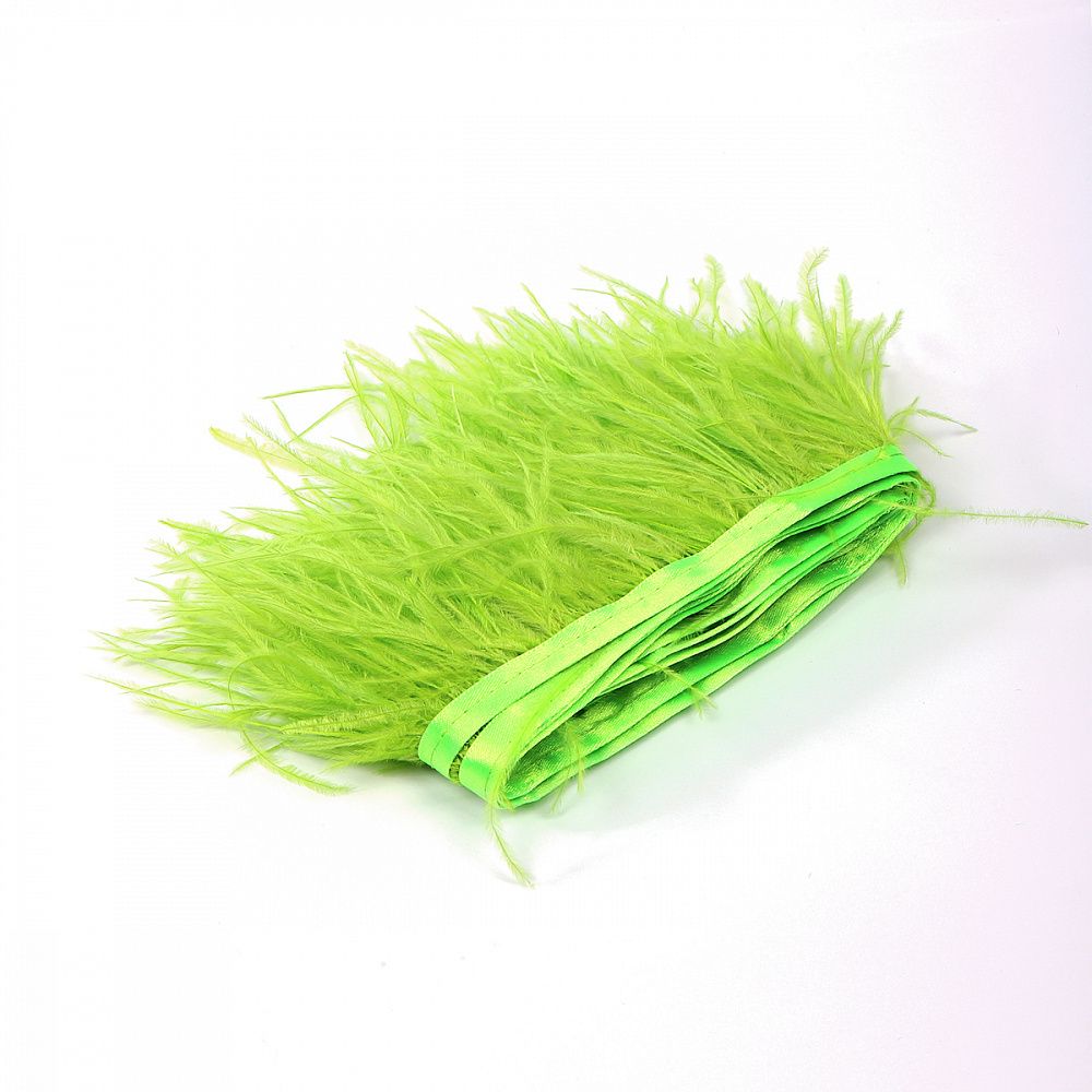 Перья на ленте Страус 8 см, FBY-08-086, цв. лайм, 2м