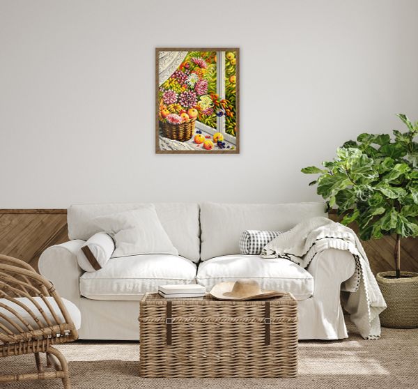 Алмазная (кристальная) мозаика Фрея, Астры и яблоки, 35х45 см