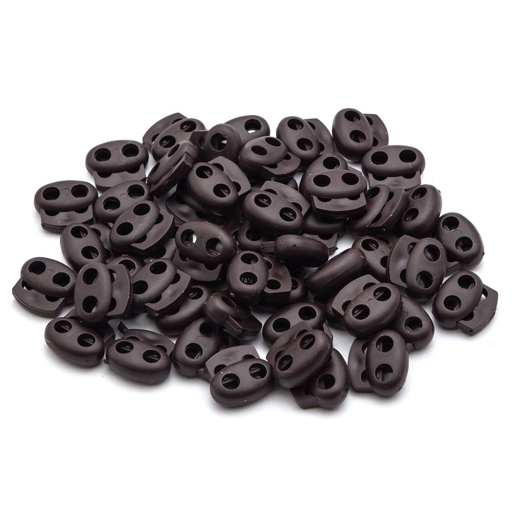 Фиксатор (зажим) для шнура пластик 2 отв., ⌀4.0 мм, 14х17 мм, овал малый ПП, коричневый, 100 шт