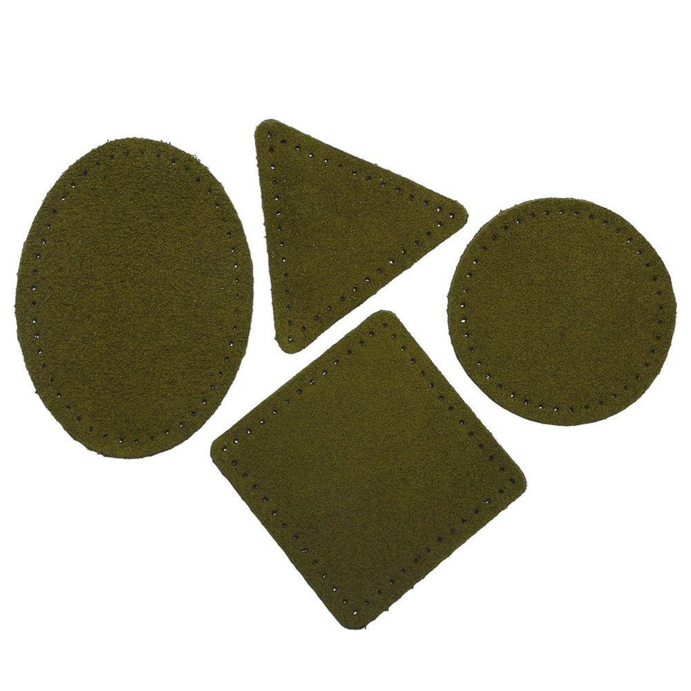 Набор заплаток пришивных из замши, круг, квадрат, треугольник, овал 6см, с перфорацией, 4 шт (33 хаки), 59723
