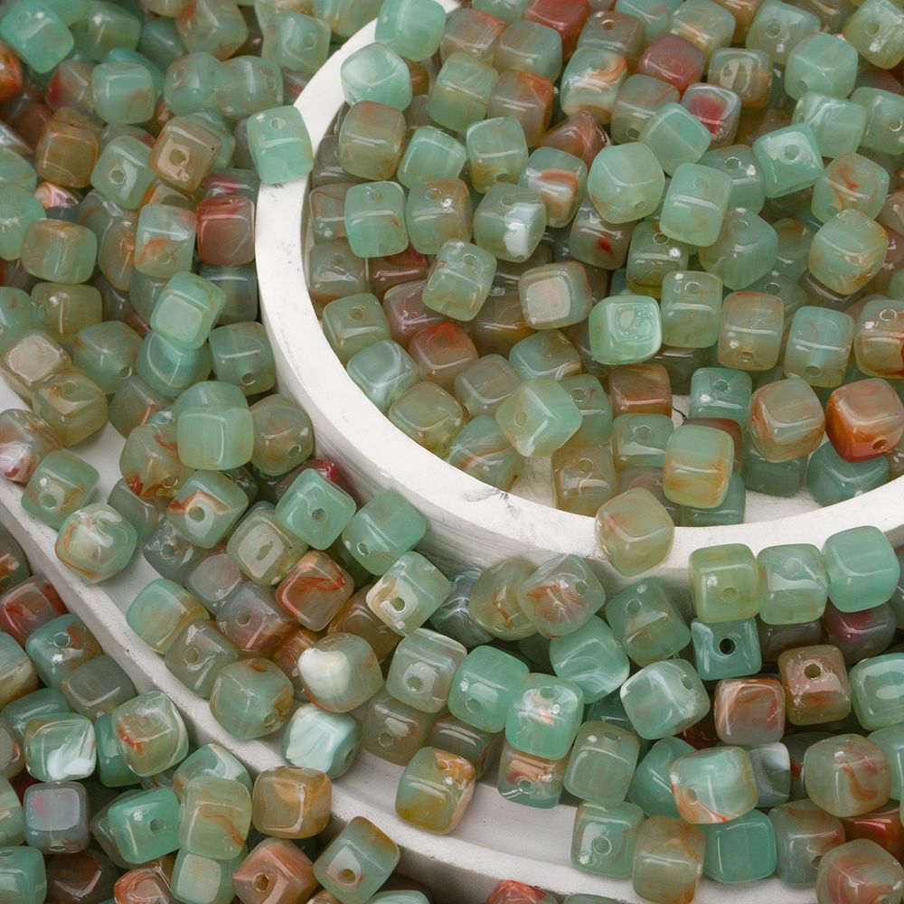 Бусины акрил 6.5х6.6 мм, 500 г, прозрач. в цвете, куб, AD025 нефрит, (7748713)4658 , Astra&Craft