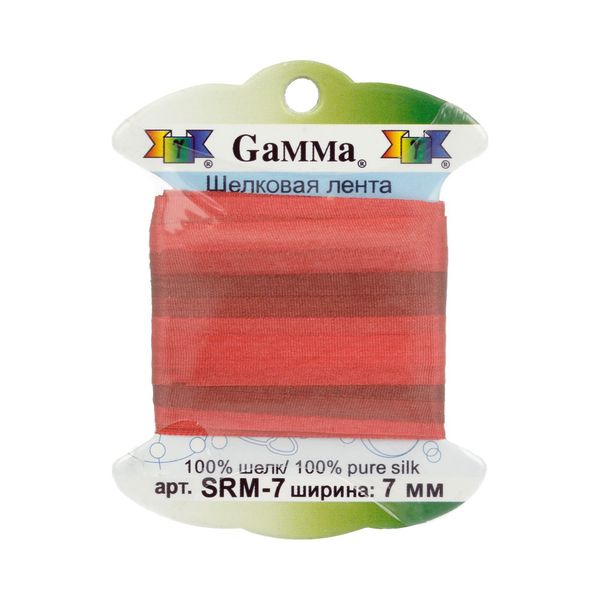 Лента (тесьма) шелковая 7.0 мм / 9.1±0.5 метров, M104 т.розовый/т.красный, Gamma SRM-7