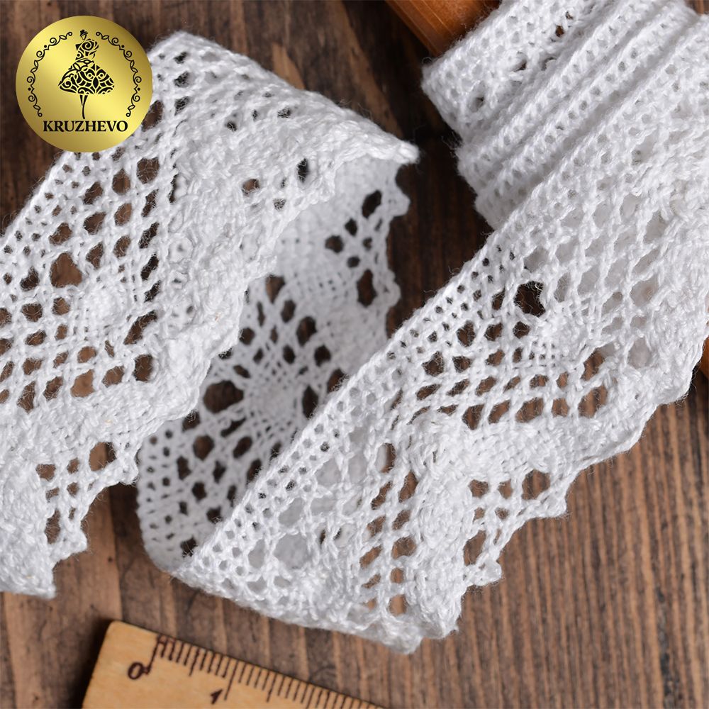 Кружево вязаное (тесьма) 30 мм / 10 метров, цв.02 белый, Kruzhevo