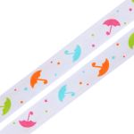 Лента репсовая (в рубчик) Зонтики, 15 мм, 3м, белый