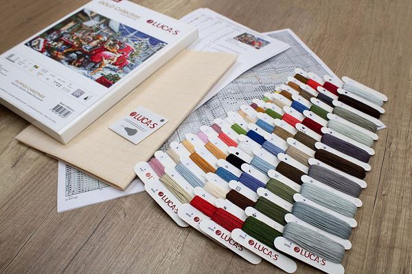 Набор для вышивания нитками Luca-S, Рождество щенков 50х35 см