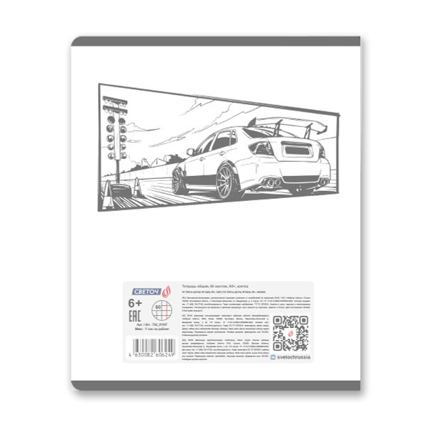 Тетрадь общая с пластиковойобложкой 180 мкр, ч/б запечат. титульн.лист, A5 60 л. на скобе 65 г/м², белизна 100 %, 10 шт, клетка, 01107 Микс - У нас на районе, Светоч Т64