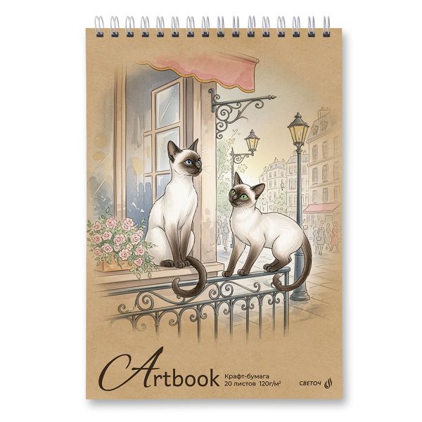 Артбук (Скетчбук), блок крафт - бумага, жесткая подложка, 120 г/м², 230х330 мм, на гребне 20 л. 2 шт, Раннее утро 01955, Светоч А311