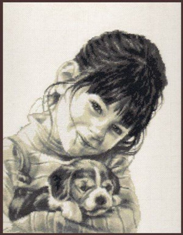 Набор для вышивания нитками Палитра, Девочка со щенком 26х31 см