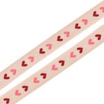 Лента репсовая (в рубчик) Орнамент Сердца, 10 мм, 3м, бежевый