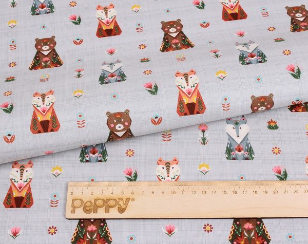 Ткань для пэчворка Peppy Лесные жители, отрез 50х55 см, 146 г/м², ЛЖ-06 серый, Peppy