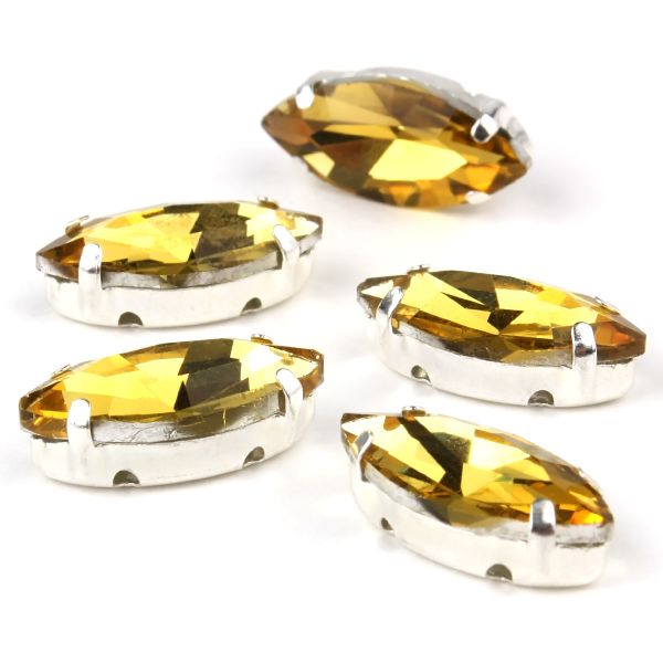 Хрустальные стразы в цапах формы миндаль, желтый 7х15 мм, 5 шт., МЦ004НН715