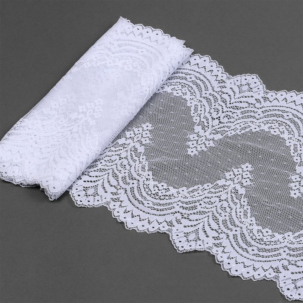 Кружево бельевое эластичное 230 мм / 3 м, 8036 цв.01 белый, Kruzhevo