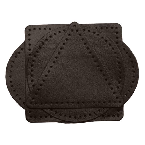 Набор заплаток пришивных из кожи, круг, квадрат, треугольник, овал 8см, с перфорацией, 4 шт (03 темно-коричневый), 9743