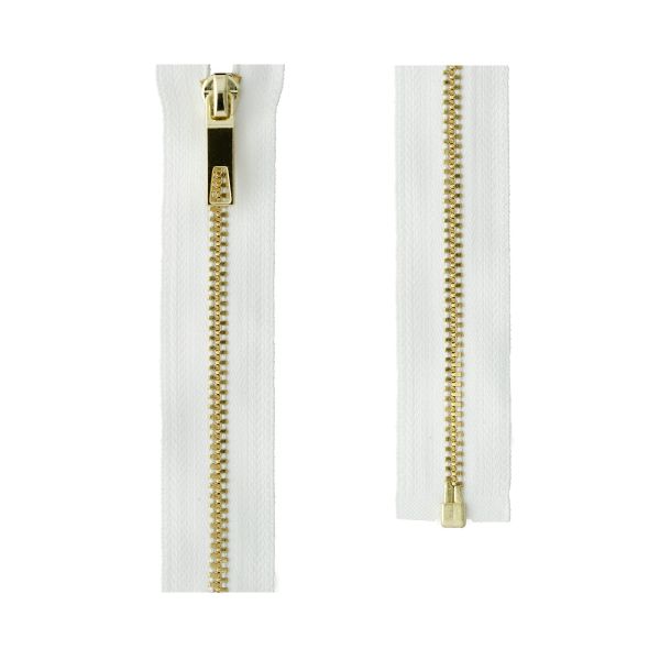 Молния металл Т3 (3 мм) 1 зам., разъем., 60 см, декор, с брелоком золото, белый брелок DEK Premium, SDV-3 Gamma, 1 шт