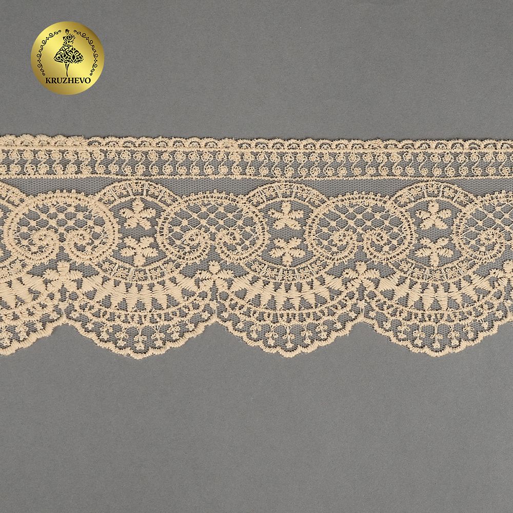 Кружево на сетке 90 мм, 40475, цв.N6115 бежевый уп.13.7м, Kruzhevo