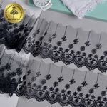 Кружево на сетке с матовой нитью 80 мм, диз. 195, цв.03 т.синий, уп. 9 м, Kruzhevo