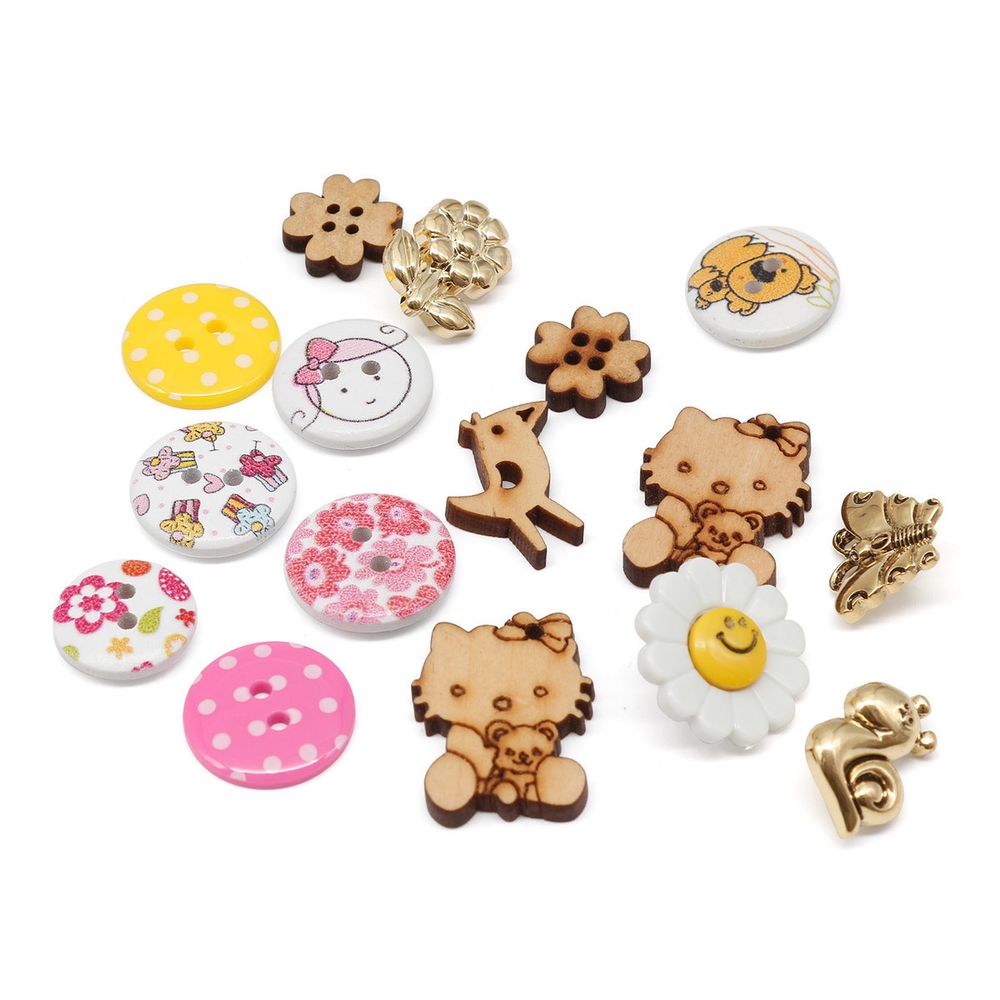 Украшения декоративные пуговицы в контейнере для девочки, 84 шт