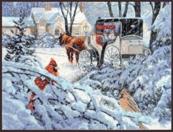 Набор для вышивания нитками Палитра, Краски зимы 37х27 см