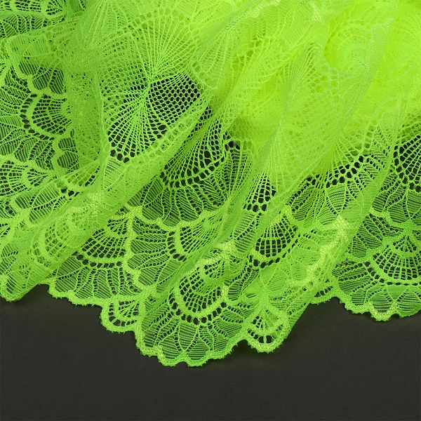 Кружево бельевое эластичное 195 мм / 10 м, 8034, цв.F229 зелено-желтый неон, Kruzhevo