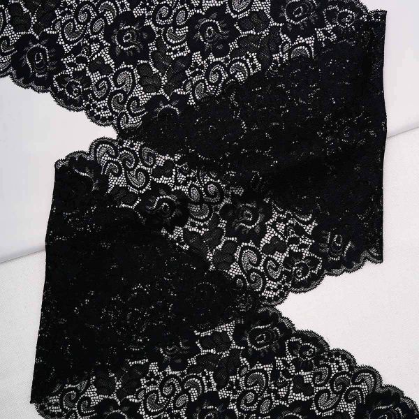 Кружево бельевое эластичное 175 мм / 13.72 метра, черный, 3AR3773
