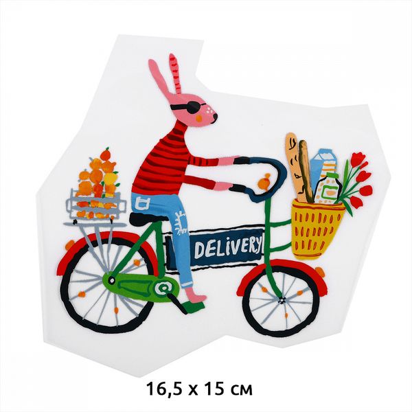 Термотрансфер 1353 Заяц на велосипеде 16.5х15см, уп.10 шт