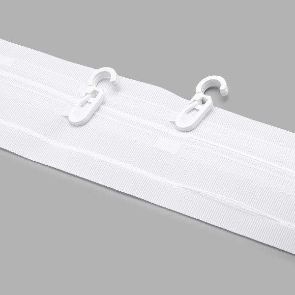 Лента (тесьма) шторная: сборка бантовая (1:2) 60 мм / 50 метров, (2 ряда петель, 2 шнура), белый, C93