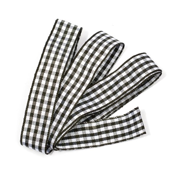 Лента тканевая с рисунком Клетка 15 мм, черный/белый, уп. 20 м