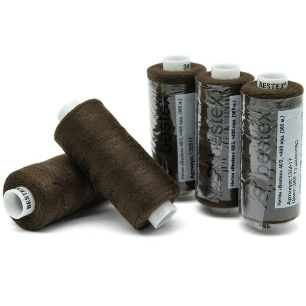 Нитки швейные бытовые Bestex 40/2, 365 м (400 ярд) / 10 кат., 385 темно-каштановый
