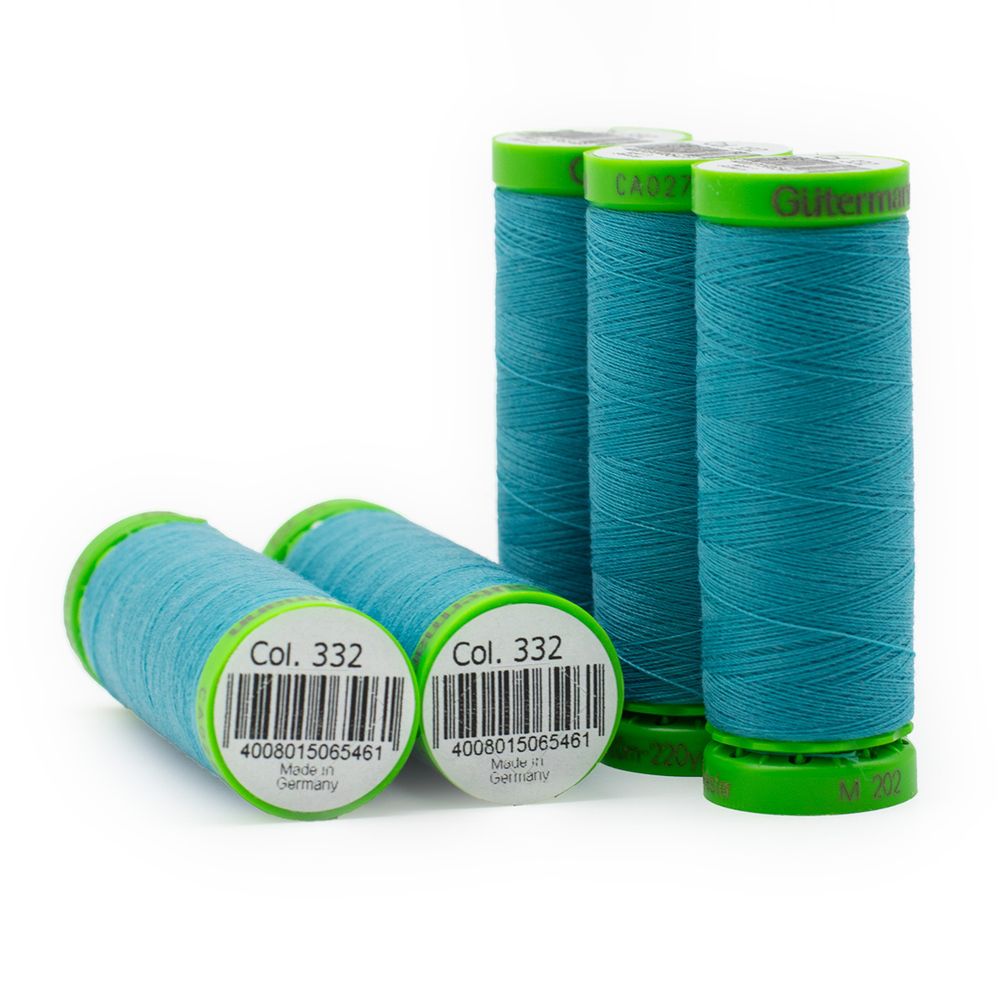 Нитки для тонких тканей Gutermann Extra Fine 150, 200м, 332 насыщенный бирюзовый, 5 катушек