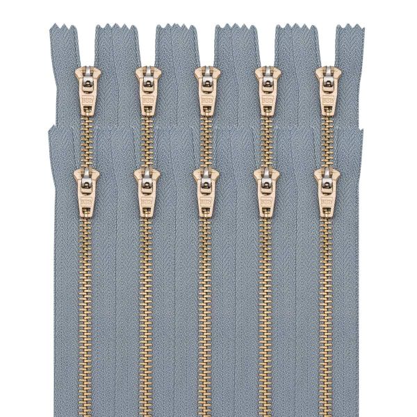 Молния металл джинсовая Т5 (5 мм) 1 зам., н/раз., 14 см, св.серый, 39067/14-3, 10 шт