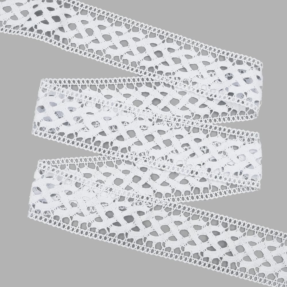 Кружево вязаное (тесьма) 60 мм / 25 м, бел, двухстороннее