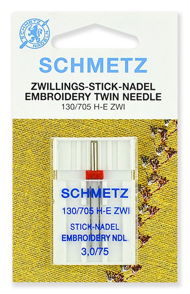 Иглы для швейных машин для вышивки двойные Schmetz 130/705H-E ZWI №75/3.0, уп. 1 игла