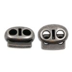 Фиксатор (зажим) для шнура металл плоский, 2 отв., 12х13.5 мм, (in ⌀3 мм), мет. цв.т.серебро, 20 шт