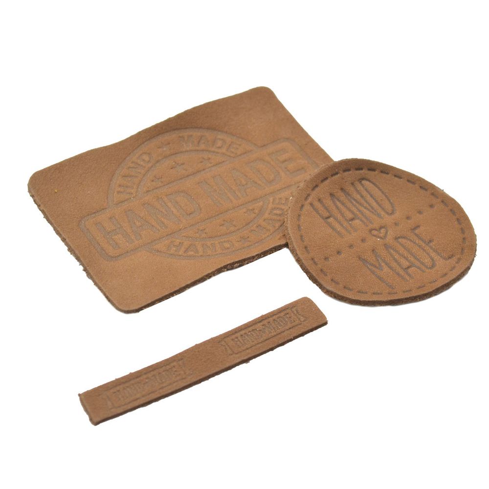 Набор кожаных термоаппликаций Hand Made: круг №39 (1шт), прямоугольник №12 и №38 (х1шт), 40 светло-коричневый
