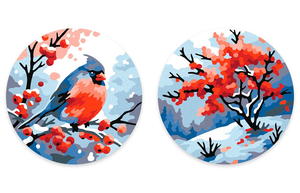 Картина по номерам Фрея PNBM-020, Снежные ягоды, (на магните) 9х9 см