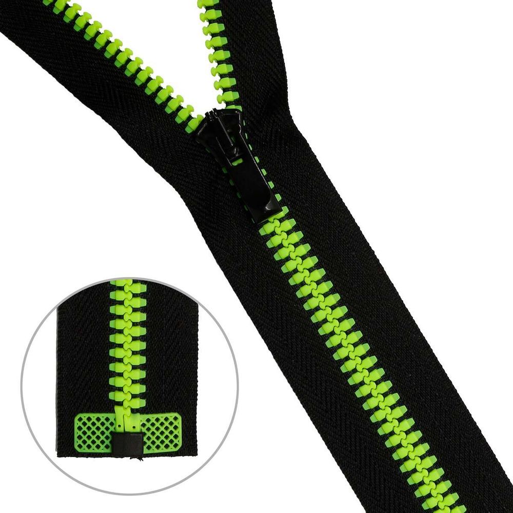 Молния трактор Arta Т6 (6 мм) 1 зам., разъем., 70 см, Neon, цв. 077 черный / 098 люминесцентный, уп.5 шт