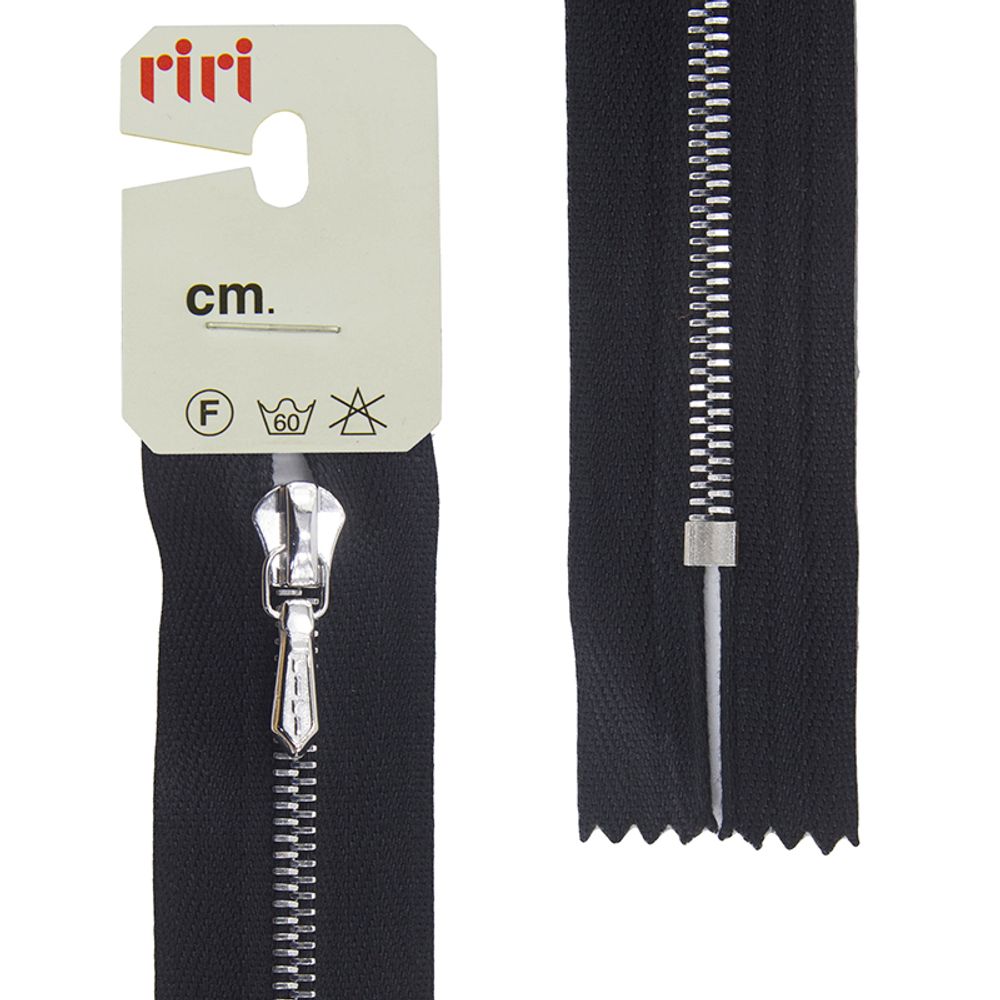 Молния металлическая карман. RIRI Т4 (4 мм) Ni, слайд.Tropf, н/раз., 18 см, цв. тесьмы 2110, черный, упак. 5 шт