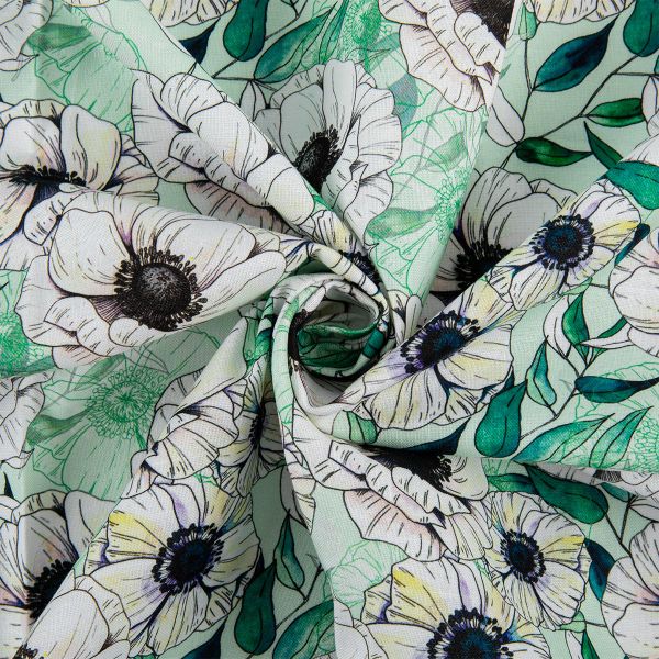 Ткань для пэчворка Peppy Цветущие анемоны 50х55 см, 140±5 г/м², ЦА-02 зеленый