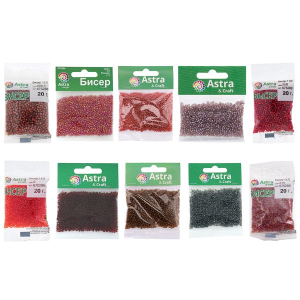 Набор бисера 11/0 ассорти №19 в тубе, 10 цветов, Astra&Craft