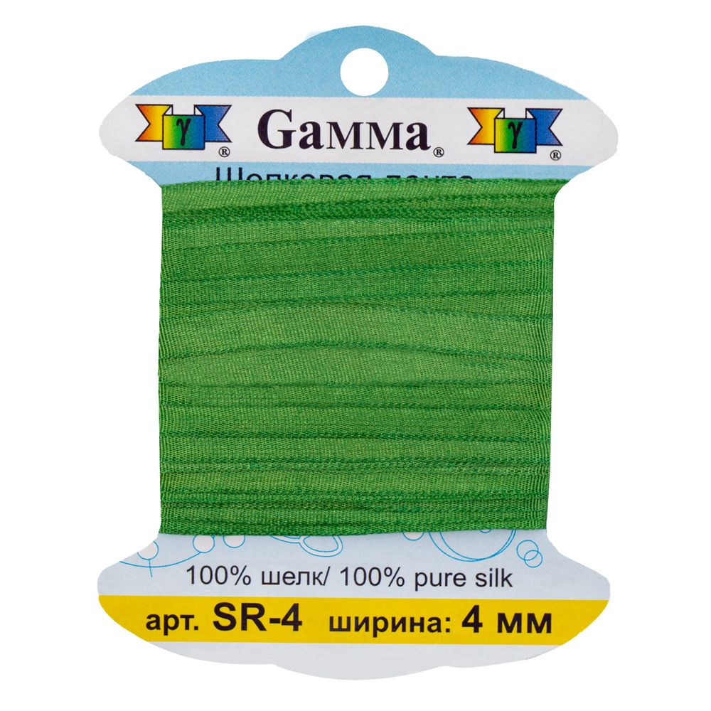 Лента (тесьма) шелковая 4.0 мм / 9.1±0.5 метров, 198/1 зеленый, Gamma SR-4