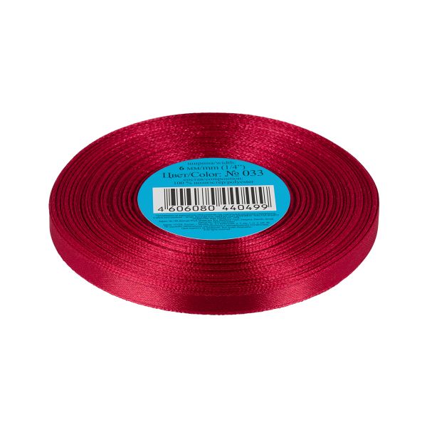 Лента атласная 1-сторонняя 6.0 мм / 33±2 метра, №033 вишневый, в термоплёнке, Gamma