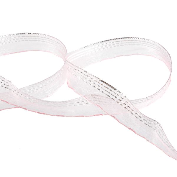 Лента капроновая (органза) 15.0 мм / 25 метров, 050 бл. розовый/серебро, Blitz ORT-15
