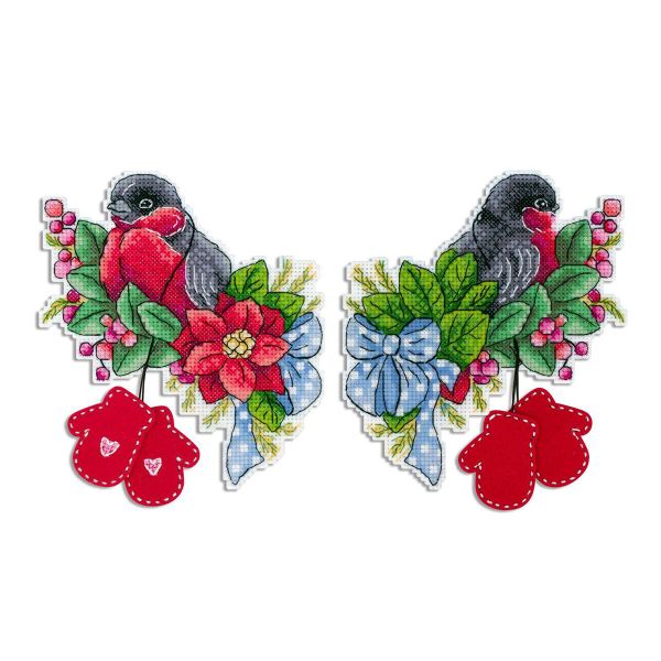 Набор для вышивания нитками МП Студия Р-1131, на пластиковой канве Красногрудый снегирь, 14х13 см