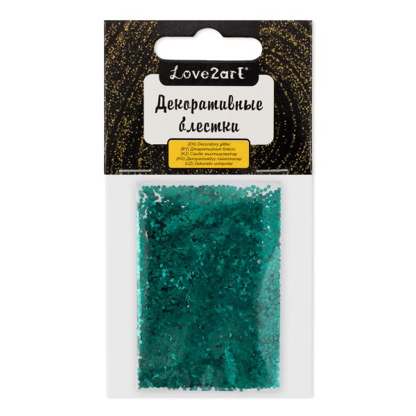Блестки декоративные 1 мм, 25 г (5х5 г), 4.5 мл, 33 изумрудный/emerald, Love2art GLIS-01
