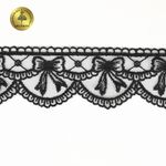 Кружево на сетке матовая нить с бантиками 60 мм, цв.черный, 10 метров, Kruzhevo