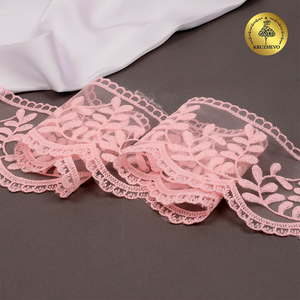Кружево на сетке 85 мм, цв.R1815 розовый, уп.13.7м, Kruzhevo