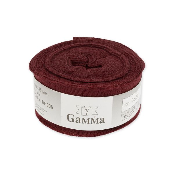 Косая бейка трикотажная 35 мм / 5 шт по 5 метров, (рибана), 006 бордовый, Gamma
