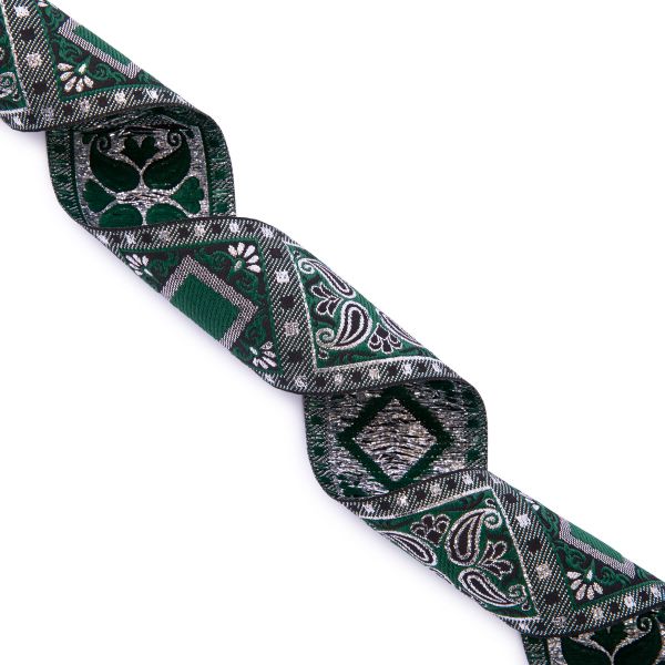 Лента (тесьма) жаккардовая 50.0 мм / 10±0.5 метров, черный/зеленый, Gamma TRJ-119(46)