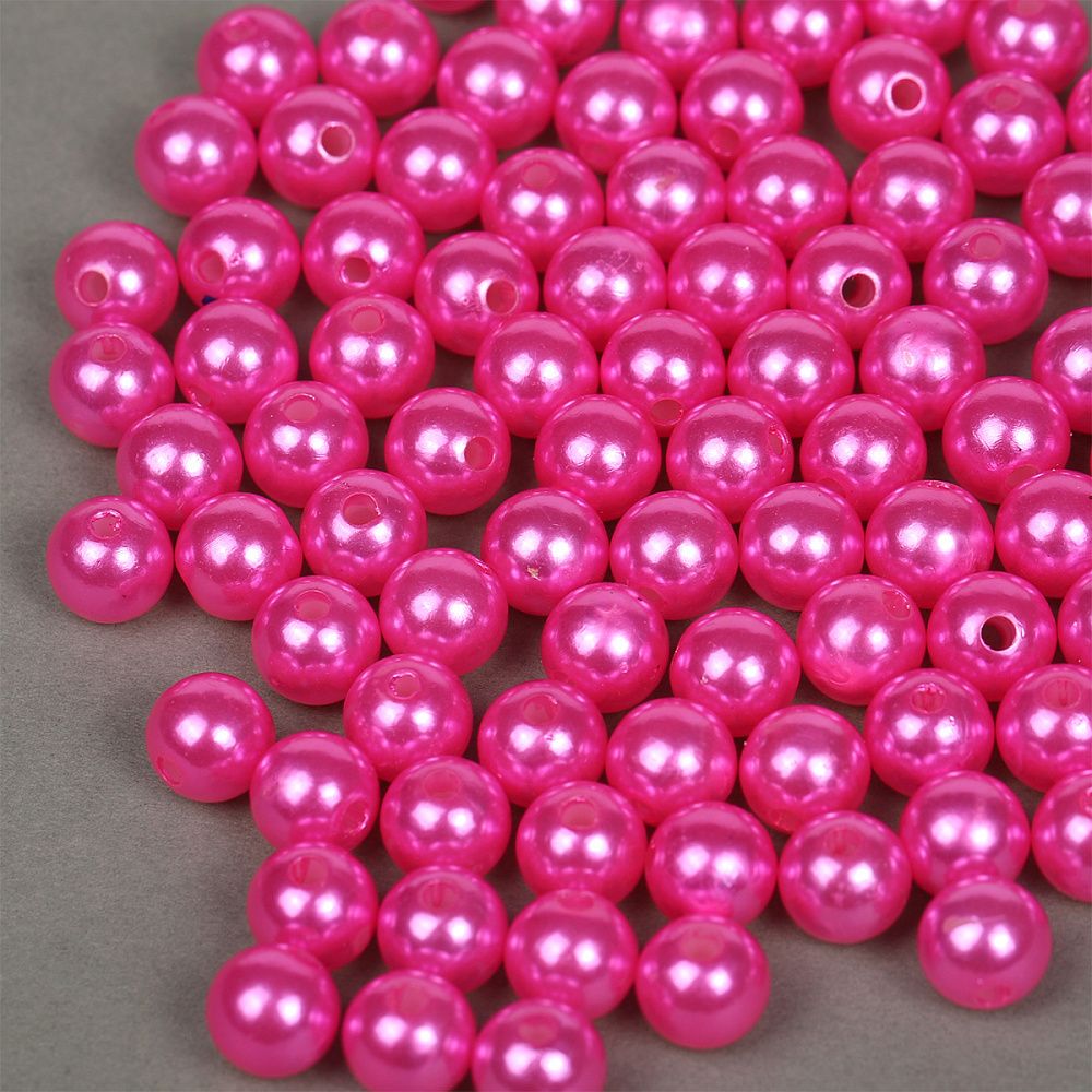 Бусины пластик (перламутр) ⌀10 мм, цв. 096 яр.розовый, 50 гр. (96 шт), Magic4Hobby